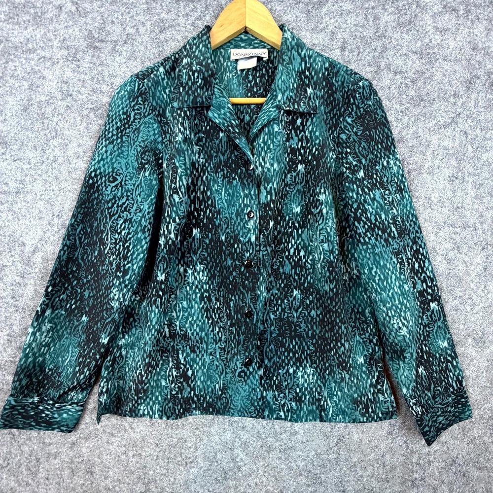 Vintage Donnkenny Petite Secretary Blouse Womens Med Green Abstract Office Siren
